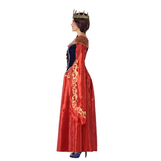 Disfraz de reina medieval rojo y azul para mujer