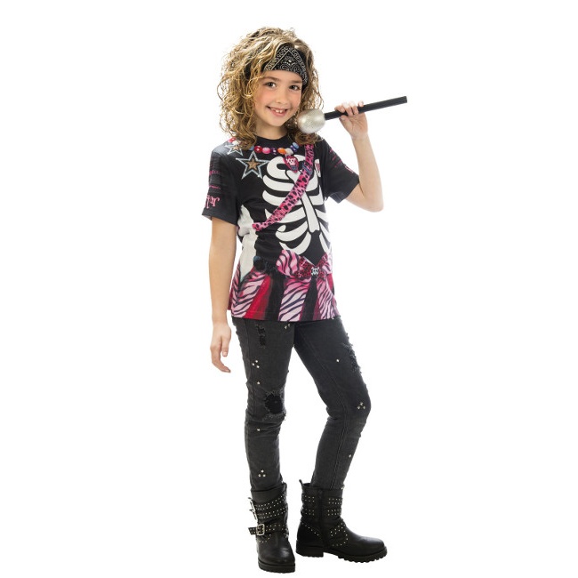 orquesta ventilador familia real Camiseta disfraz de esqueleto rockero rosa infantil por 16,75 €