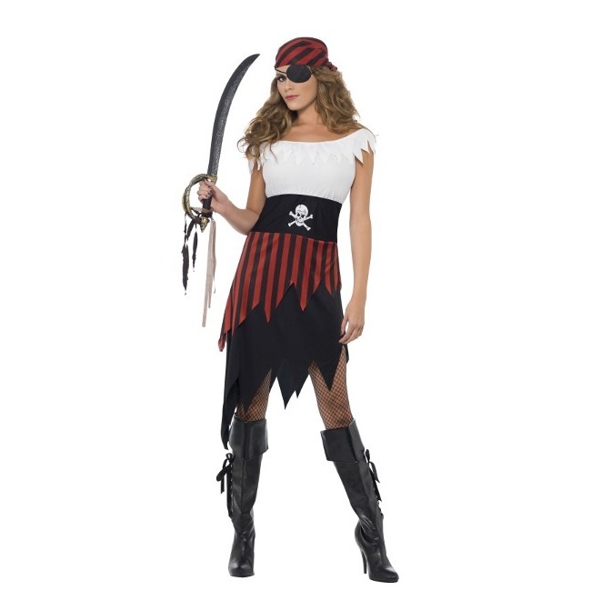 Disfraz Mujer Pirata con falda a rayas