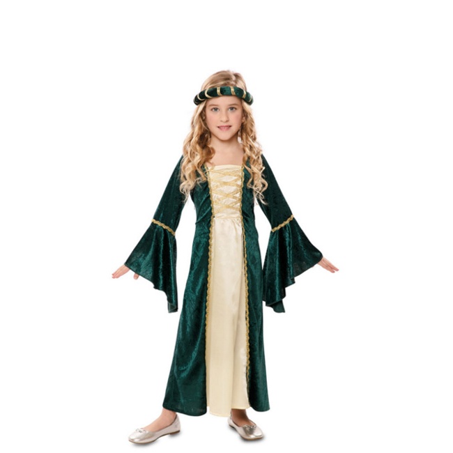 ratón o rata paracaídas Armada Disfraz de dama medieval verde y oro para niña por 19,95 €