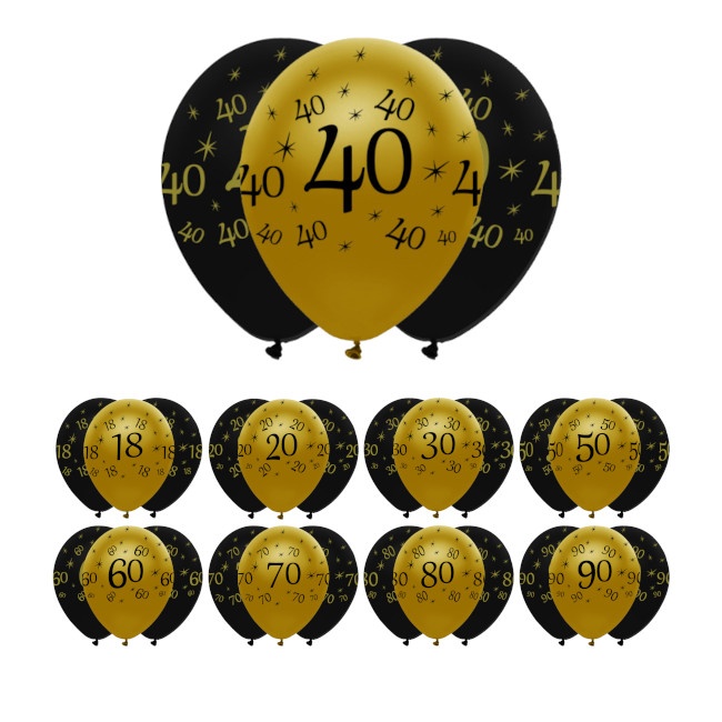 Globos negros y dorados Feliz Cumpleaños de 30 cm - Creative Party - 6  unidades por 2,25 €