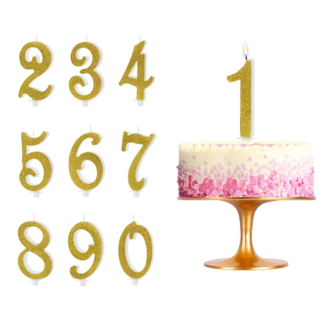 Vela de Cumpleaños Número 1 de 10 Centímetros de color Oro con Purpurina