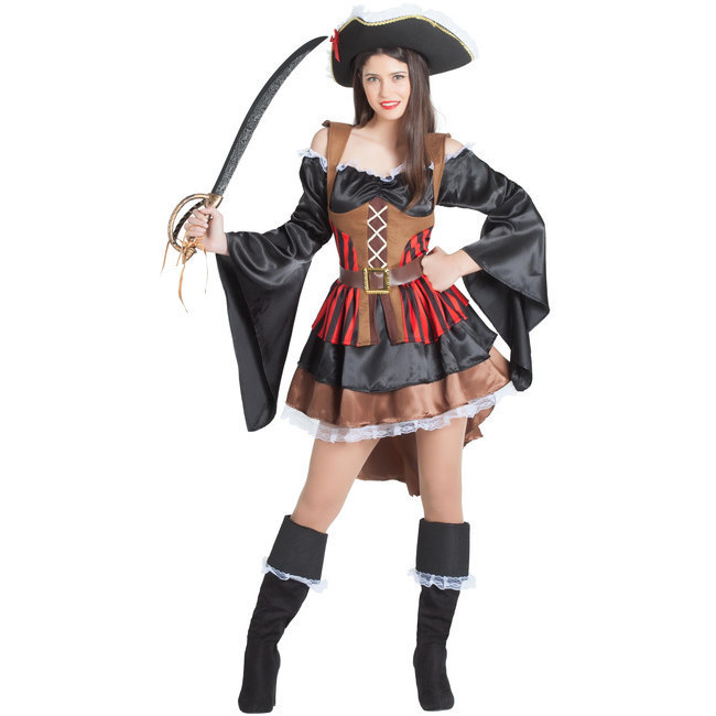 DISFRAZZES Disfraz de Pirata con volantes para Mujer M/L