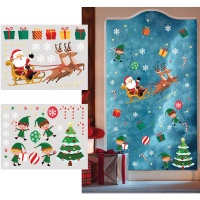 Decoración adhesiva para ventana de Papá Noel y renos - 2 hojas