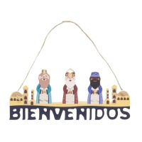 Colgante de cartel de madera de Reyes Magos de 21,5 x 9,2 cm