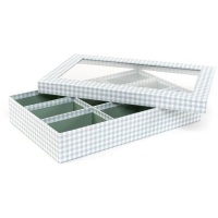 Caja de 35 x 23 x 6 cm Vichy verde agua - 9 compartimentos