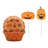 Cápsulas para cupcakes con picks de calabazas - 24 unidades