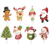 Picks para cupcakes de dibujos navideñps surtidos - Dekora - 16 unidades