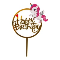 Topper para tarta de Happy Birthday Unicornio