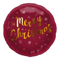 Globo redondo de Merry Christmas granate con estrellas de 45 cm - Folat