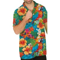 Camisa hawaiana flores y loro para adulto