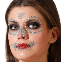 Joyas adhesivas faciales de calavera azul