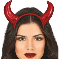 Diadema con cuernos anchos de demonio rojos