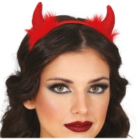 Diadema de diablo con plumas rojas