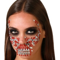 Joyas adhesivas faciales de calavera roja