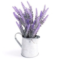 Planta artificial de lavanda con macetero de jarra de metal de 15 x 9 x 24 cm