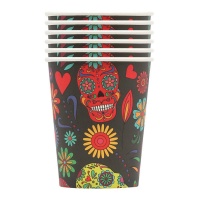 Vasos de calavera mejicana de 9,5 cm - 6 unidades