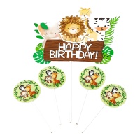 Topper para tarta de Happy Birthday de animales