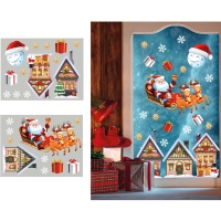 Decoración adhesiva para ventana de pueblo navideño - 2 hojas