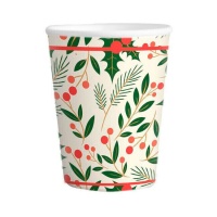 Vasos de Navidad con flores de acebo de 266 ml - 6 unidades