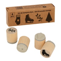 Sellos de madera con diseños navideños de invierno de 2 x 2 cm - 4 unidades