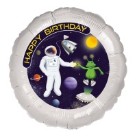 Globo de espacio exterior Happy Birthday de 45 cm