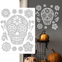 Decoración adhesiva de calavera con purpurina de 40 x 30 cm