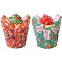 Cápsulas tulipán de papel para muffins de diseño navideño - PME - 24 unidades