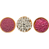 Kit de sprinkles surtidos plata y rosa - 85 gr