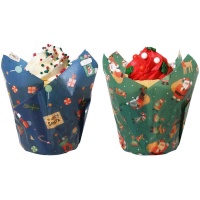 Cápsulas tulipán de papel para muffins de Papá Noel - PME - 24 unidades