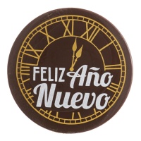 Letrero de chocolate negro Feliz Año Nuevo con reloj de 5 cm - Dekora - 45 unidades