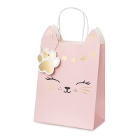 Bolsa regalo de 27,5 x 18 x 10,5 cm de Gato rosa