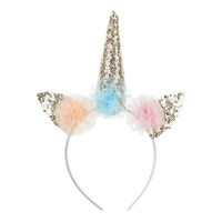 Diadema de Unicornio dorada con lentejuelas