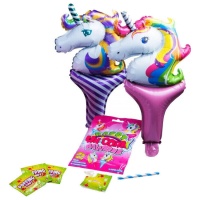 Happy unicorn con 4 sobres de polvos + 2 globos