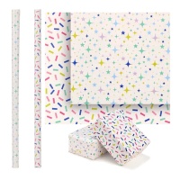 Papel de regalo con estrellas y confeti de 2,00 x 0,70 m - 1 unidad