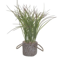 Planta artificial de hierba con macetero con asas de cuerda de 12,5 x 44 cm