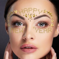 Joyas faciales adhesivas de Happy New Year doradas