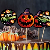 Picks para cupcakes de Happy Halloween de 6 cm - 12 unidades