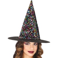 Sombrero de bruja con lentejuelas multicolor