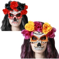 Máscara de catrina con flores - 1 unidad