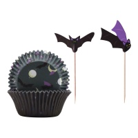 Cápsulas para cupcakes con picks de murciélagos - 24 unidades