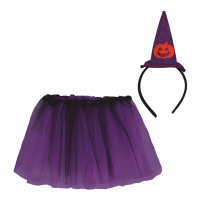 Conjunto de bruja con calabaza infantil con tutú y diadema - 2 piezas