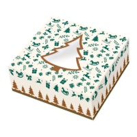 Caja para roscón de Reyes de 28 x 28 x 7,5 cm con árbol de Navidad