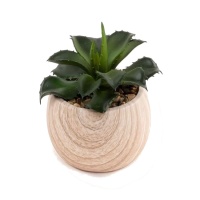 Planta artificial de cactus con macetero redondo de color madera de 9,5 x 14 cm