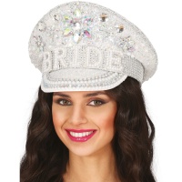 Gorra de policia de bride plateada con pedreria