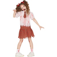 Disfraz de colegial zombie rojo para niña