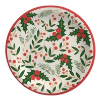 Platos de Navidad con flores de acebo de 23 cm - 6 unidades