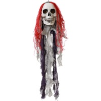 Colgande de calavera con pelo rojo con luz de 75 cm