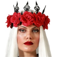 Diadema con flores rojas y puntas negras