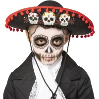 Sombrero mejicano negro del día de los muertos infantil